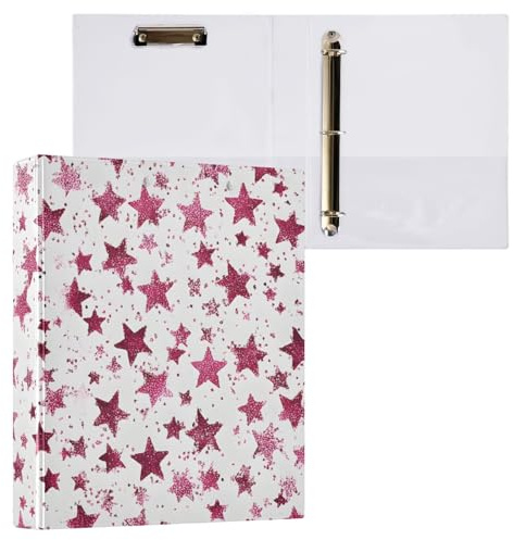 Reiacy Ring Binder, Pink Stars 3 Ring A4 Binders with Clip Hold 200 Sheets, Large D-Ring File Organizer for Home School Office Supplies