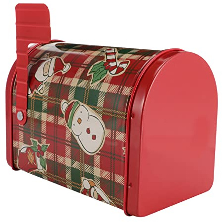 Yardenfun Caja de Hojalata Navideña Forma de Buzón para Guardar Galletas Caja de Embalaje para Decorar Fiestas de Navidad