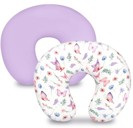 Pea Pod Nursing Pillow Covers 2 Pack Soft Purple Slipcover for Breastfeeding Pillow, Stretchy Feeding Pillow Covers for Girls Boys Newborn, Removable Butterfly Nursing Pillow Case