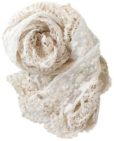 UERSJWYSO Damen-Schal aus Spitzennetz Stilvoll Elegant mit Ausgehöhltem Strickbesatz Lässiger Häkelschal für Damen