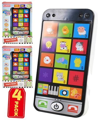 Electoys Toddler Smartphone Toy Animal Sounds Educational Pretend Play Mobile with Melodies Numbers Keypad for Ages 12 Months Plus Safe Durable Batteries Included 4 Pack