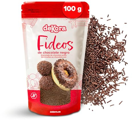 dekora Fideos de Chocolate 100 g – Topping sin gluten, Decoración comestible para Tartas, Postres y Cupcakes – Sprinkles de Cacao para Repostería Creativa