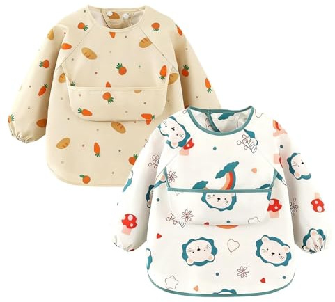 MUNTE Lätzchen Baby mit Ärmeln, 2 Stück Ärmellätzchen, Wasserdichtes Babylätzchen, 0-1 Jahr Alt, Unter 8,5 kg, Weiches Schlabberlatz Baby, für Essen, Spielen und Malen
