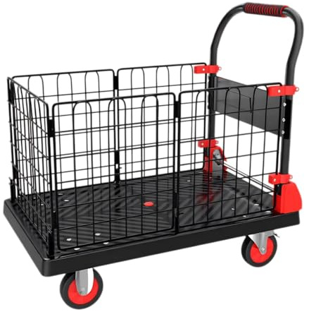 Robuster Plattformwagen mit abnehmbarem Drahtzaun, TPR-Räder mit Bremse, 200/400 kg Tragkraft, perfekt für mobile Lagerung, Größe 72 x 48 x 89 cm