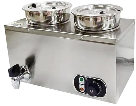Réchaud à nourriture commercial électrique Bain Marie 8L, 2 casseroles inoxydables, régulation de température, idéal pour catering et restaurants