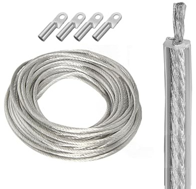 2.5~95mm² Grounding Wire Kit 15FT Flexible Bare/Tinned Copper Braid Power Cable With Clear Sheath, Includes 4 Lugs For Machinery Grounding And Bonding(Tinned,16mm2)