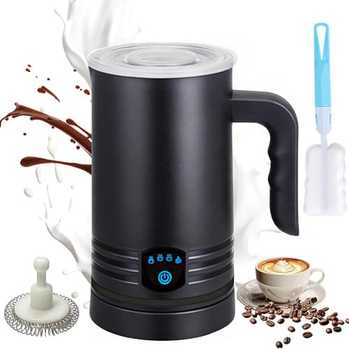 Yazoni 4-in-1 Electric Milk Frother and Warmer, 430ml Automatic Milk Warmer and Frother, Quiet Hot & Cold Milk Foamer Maker and Milk Steamer for Coffee, Latte, Cappuccino, Hot Chocolate Maker (Black)