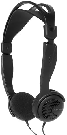 Koss KTXPro1 Retro Style On-Ear Headphone, 90s Look, in-Line Volume Control, 3.5mm Plug, Titanium 60 Ohm Dynamic Drivers, Black