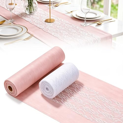 VIRETH HAUS Tischdeko Set Rosa, 2 Rollen Tischband zum Zuschneiden