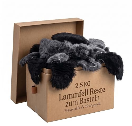 MATTES Lammfell Bastelpaket 2,5 kg – echtes Natur-Lammfell Restepaket – Fellreste zum Basteln, Nähen, DIY, Patchwork & Dekoration – Produktionsverschnitt Premium Qualität (Dunkle Mischung)
