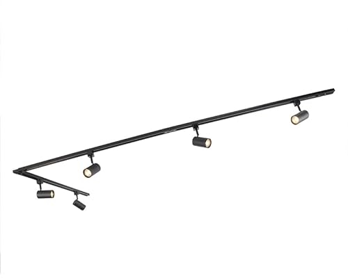QAZQA - Modern Modernes Schienensystem Komplettset I Spotlight I Deckenspot I Deckenstrahler I Strahler mit 5-flammig Spot I Spotlight I Deckenspot I Deckenstrahler I Strahler I Lampe I Leuchten Schwa