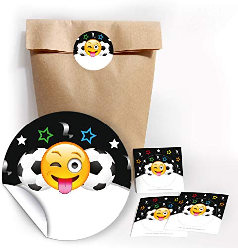 JuNa-Experten 12 Party-Tüten + 12 Aufkleber für Geschenke oder Mitgebseln beim Kindergeburtstag Fußball/Geburtstag/Kinderfest/Papier-Tüten für Geschenkverpackung