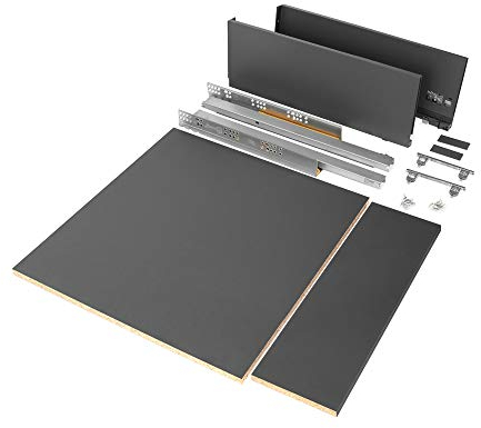 Emuca - Drawer Kit for Kitchen or Bathroom with Included Boards, Total Extraction Slides, Soft Closing, 178mm (7 inch) Height for 600mm (23,6 inch) Module and 500mm (19,7 inch) Depth, Anthracite Grey