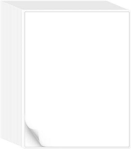 L LIKED 8.5x11 Printable White Sticker Paper Full Sheet Label, Matte, for Laser & Inkjet Printing (100 Sheets)