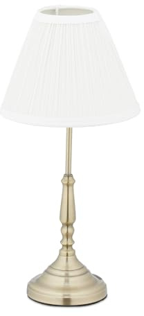 Relaxdays Tischlampe Nachttischlampe, weiß/gold | Stoffschirm