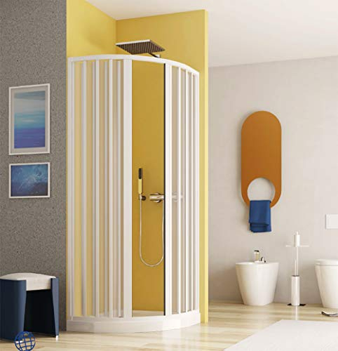 Arredobagnoecucine Cabina de ducha semicircular con apertura central, medida 90 x 90 cm, cabina de ducha de PVC blanco
