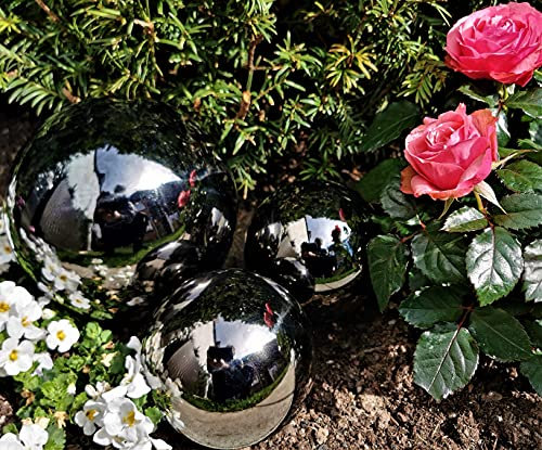Jürgen Bocker Gartenambiente Dekokugel schwarz poliert 3er Set 15-15-10 cm aus Edelstahl Kugel Dekorationskugel Gartenkugel