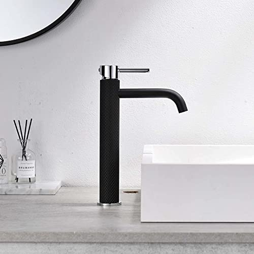 TIMACO Wasserhahn Bad Waschtischarmatur Einhebel-Mischbatterie Badarmatur Waschbecken Badezimmer Kaltes und Heißes Wasser Vorhanden,Schwarz und Chrom