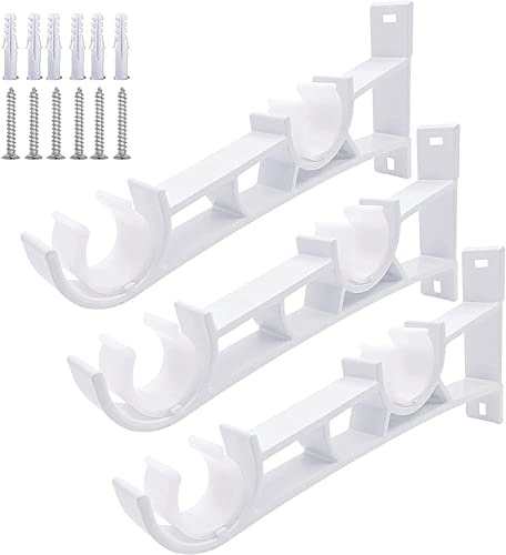 Soporte para barra de cortina, soporte doble para barra de cortina, color blanco, juego de 3 soportes resistentes para barra de cortina, soportes para barras de cortina de pared para barras de cortina