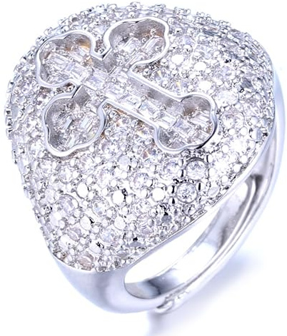 Halukakah Gold Diamantring Iced Out,Herren 18 Karat Echt Vergoldet/Platin überzogen Weißgold Ring Größe Einstellbar mit KOSTENLOSE Geschenkbox