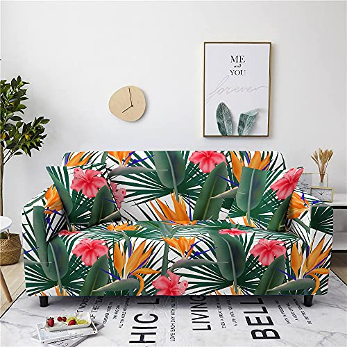 Himlaya 3D Elastischer Sofabezug Stretch Couchbezug Sesselbezug Elastischer Antirutsch Stretchhusse 1/2/3/4 Sitz Weich Stoff Sofabezug Möbelschutz Verzieren (Zarte Blätter 4,2 Sitze: 145-185 cm)