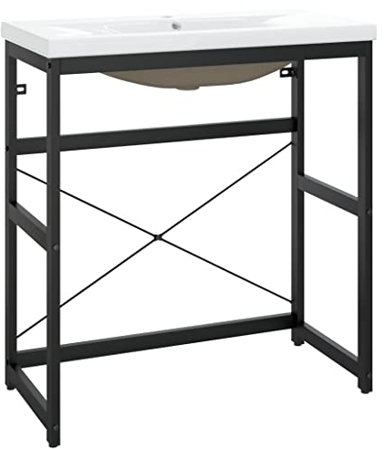 vidaXL Home Bathroom Washbasin Frame with Built-in Basin Home Bathroom Console Sink Frame Washbasin Stand Wash Basin Furniture Black Iron