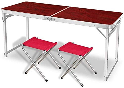 Generic Tische Hocker 1,5 M Klappbarer Campingtisch Ultraleichtes Aluminium Protable BBQ Picknick Camping Kochen Arbeit Hausaufgaben (Color : 1 Table+2 Stools A, Size : Red)