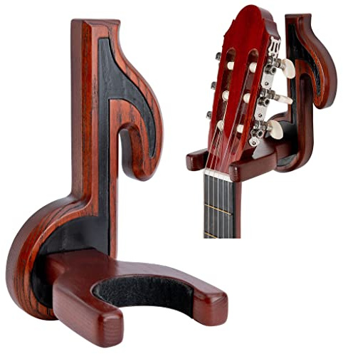TESLYAR Support guitare mural | Support Mural pour Guitare | Crochet de guitare | Support de guitare à base de bois | Support pour Ukulele, Guitare Electrique, Guitare Classique, Basse (Rouge)