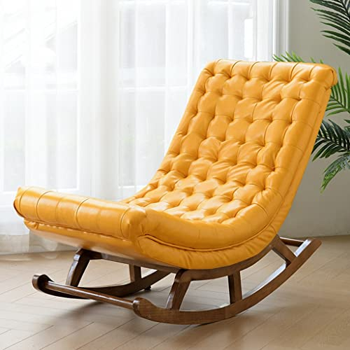 Schaukelstuhl, Gleiter, Schaukelstuhl, Schaukelstuhl aus Leder und Stoff, Liegestuhl, faul, für Wohnzimmer, Kinderzimmer, Schlafzimmer, Lounge, Büro (Color : Yellow, Size : 135 * 60 * 8