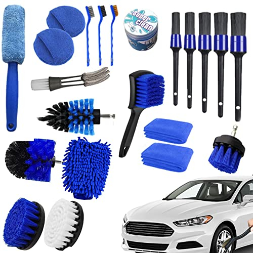 WOTEG Autowaschbürsten-Set, Auto-Detailing-Bürsten, Innen-Reinigungsbürste, nasse und trockene Auto-Bürsten für Rad-Lüftungsschlitz, Autositz