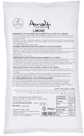 Almar Preparato in Polvere Sorbetto Limone Senza Glutine Senza Lattosio, Sorbetto al Limone Naturale Pronto 100% Made in Italy - 990 Grammi