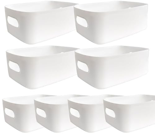 Aufbewahrungsbox Kunststoff 8 Stück 4 große 30cm und 4 mittelgroße 25cm Körbe Aufbewahrungskorb mit Griffen Küchenschrank Organizer Box Körbe Aufbewahrung Kunststoffbox für Badezimmer Regal
