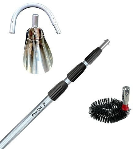 FenWi 6m Teleskop Dachrinnenreiniger Set mit Alu Teleskopstange, Edelstahl Dachrinnenschlitten und Dachrinnenbürste zur Reinigung der Dachrinne ohne Leiter oder Gerüst