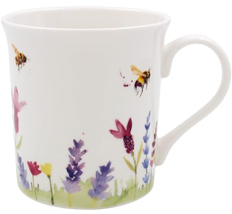Lesser & Pavey – Lot de 2 tasses à café en céramique pour la maison ou le travail – Grandes tasses pour boissons chaudes – Lavande et abeilles – Galerie Jennifer Rose