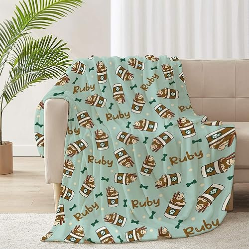 Hundedecke mit Kaffeeknochen, personalisierbar, mit Namen, superweiche Fleece-Decken, Klimaanlage, Weihnachten, Thanksgiving, Geschenke für Hundeliebhaber, 127 x 101,6 cm für Kinder