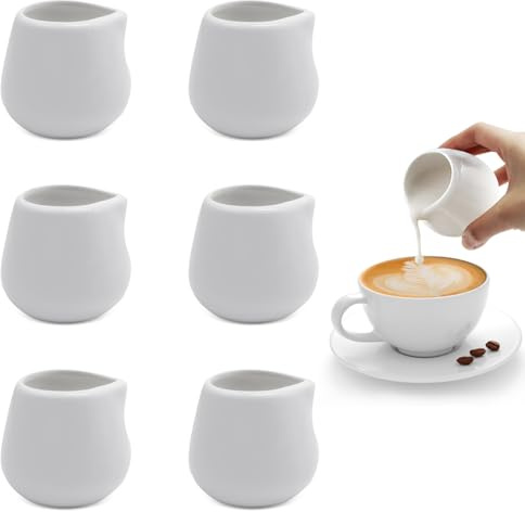 ICEBLUEOR 6 PCS Small Milk Jug, 110ml White Ceramic Milk Creamer Pitcher, Gravy Jug, Sauce Pots, Sugar Pot, Mini Milk Jugs for Milk Coffee, Cream Jug Gravy Boat for Home Kitchen Office Coffee Bar