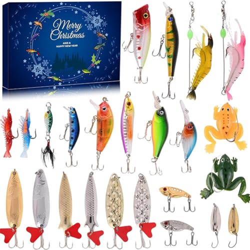 Starnearby Adventskalender Angeln 2024 Männer, 24 Tage Weihnachts-Adventskalender, Angler Adventskalender mit Angelzubehör, Advents Geschenk Kalender für Angelliebhaber Herren (A)