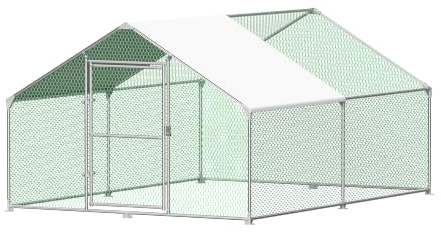 LILIIN 3x4x2m Hühnerstall Käfige Kleintierstall mit Schloss Verzinkter Stahl Kleintierstall Hühnerhaus Dach Geflügelstall mit PE Dach und Tür für Haustierkäfig Hühnerkäfig Vogelkäfig