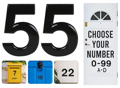 Rubigo Numéros de porte 7,6 cm 0-99 à coller sur numéro de porte noir, numéros de maison ABS autocollants argentés 3D pour portes, boîtes aux lettres, chambres d'hôtel (55)
