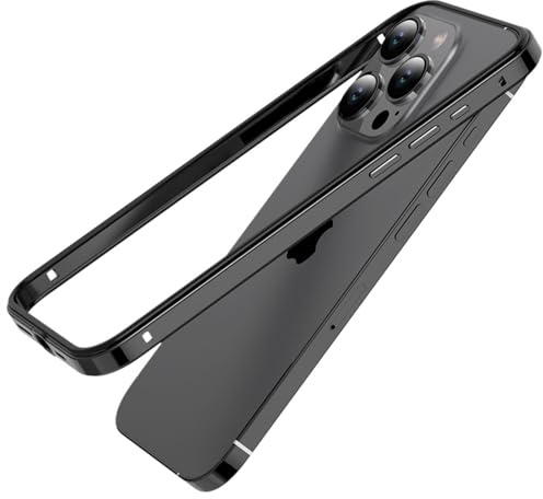SMIEK Leichter Aluminium-Metallrahmen für iPhone 12 13 14 Plus 15 Pro Max, Titan-Stoßstangenhülle, Hybrid-Silikon-Rückseite, Zubehör, Schwarz BK Ping, für iPhone 15