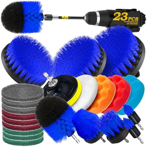 Holikme 22Pack Drill Brush Attachments Set, Scrub Pads & Sponge, Buffing Pads, Power Scrubber Brush, Car Polishing Pad Kit,Wax Applicator Pad,Car Cleaning Kit,Cleaning Supplies,Masonry Brushes(Blue)