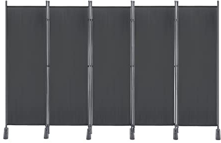 UISEBRT Paravent rumsavdelare vikbar skiljevägg fristående insynsskydd ställvägg i 5 delar väggparaply för inomhus utomhus balkong, med buntband och markpinnar (280 x 180 cm, mörkgrå)