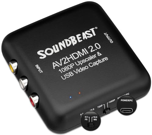 SoundBeast AV to HDMI Converter & Recorder 2.0 - AV RCA Composite to 1080P HDMI TV Upscaler - for VCR, VHS, DVD, Camcorder, Hi8, Gaming - 4:3 Aspect Ratio - USB Video Capture