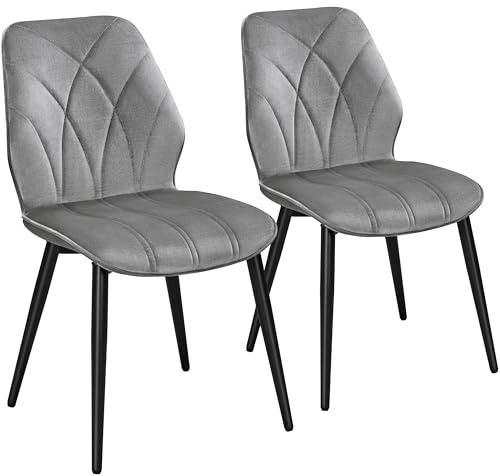 Yaheetech Velvet Dining Chairs Set of 2 Modern Dining Room Chairs with Petal Accented Backrest and Sturdy Metal Legs Padded Kitchen Chair for Dining Room, Kitchen and Bedroom, Light Gray