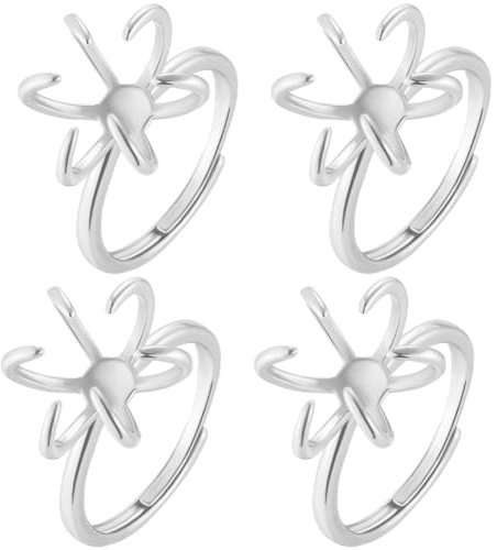 Beebeecraft 1 Box Mit 4 Krappenfassungen Für Ringe Silberne Ringbasen 925 Sterling Silber Plattierte Messingperlen Steinrohlinge Verstellbarer Finger 6 Krappenringe Beschläge Zur Schmuckherstellung