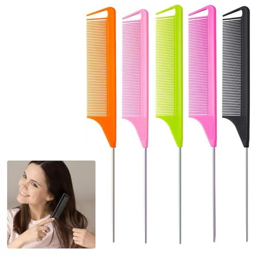 5 PCS Tail Comb, Anti-Static Carbon Fiber Hair Comb, Fine Tooth Parting Comb for Hair Styling, Hairdressing, and Hair Cutting - Lightweight and Durable
