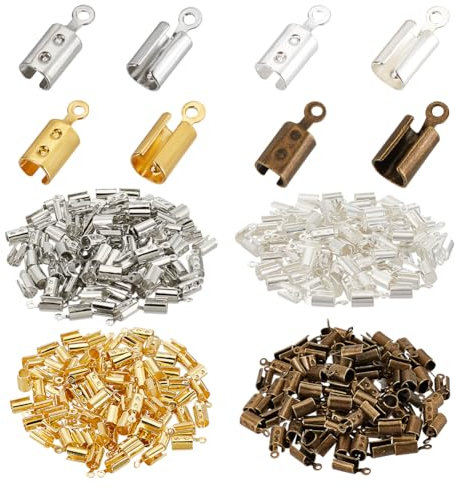 AHANDMAKER 400 stück Falten Über Kabel Enden Cord Crimp Ende Tipps Falten 4 Farben Eisen Klapp Crimp Enden Leder Seil Endkappen Schmuck Erkenntnisse Schmuck Verbinder Für Schmuckherstellung 5 x 12mm