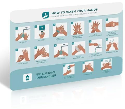 1pc How To Wash Your Hands Sign, 297 x 210mm Self-Adhesive Vinyl Sticker | Matte Finish, Waterproof Hygiene Safety Poster, For Offices, Schools, Clinics, Washrooms And Kitchens