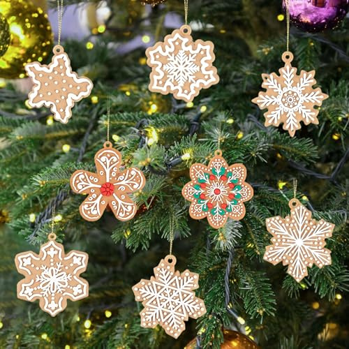 kockuu 12Pcs Christmas Gingerbread Snowflake Ornaments for Tree Rustic Brown Silicone Christmas Ginger Bread Hanging Ornaments Pendants for Xmas Tree Winter Crafts Holiday Home Party Decor Indoor