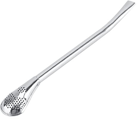 Cannuccia Yerba Mate, cannuccia riutilizzabile in acciaio inossidabile con cucchiaio filtrante, Bombilla Mate da 7 pollici per caffetterie, ristoranti, negozi di tè al latte (1 (Misura grande 18 cm)